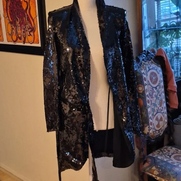 Zara Black Sequined Coat - Picture 8 of 13
